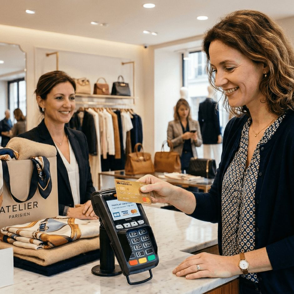 Femme payant avec une carte bancaire
